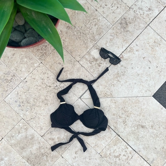 A.Che Halter Swim Bikini Top Black Knit - Picture 4 of 7